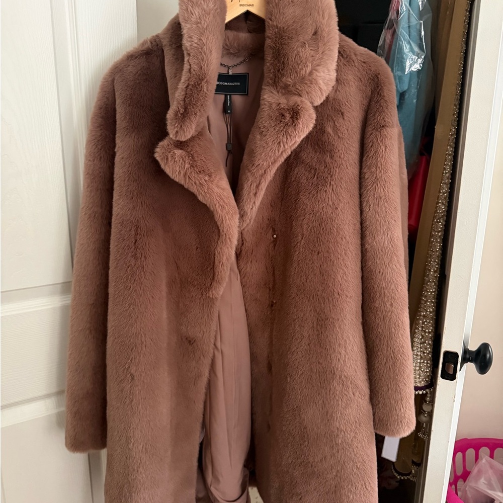 BCBG Faux Fur Coat Brown